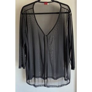 Vintage Dori Cardigan 3XL Black V-Neck Long Sleeve Women Sheer Plus Size Top